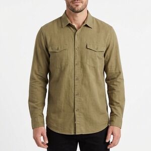 Goodthreads Shirt Mens Large Olive Green Cotton Long Sleeve Slim Fit Button Up